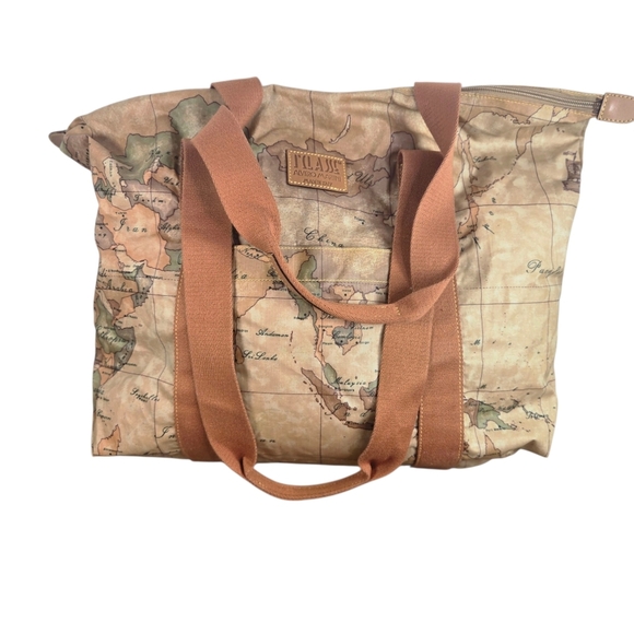 Vtg Alviero Martini Map Print Nylon Tote Overnight Travel Bag Made Italy - Picture 2 of 12
